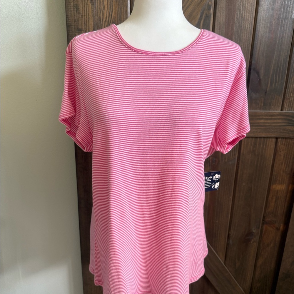 Izod Pink and White Striped Short Sleeve Tee